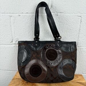 Coach Patchwork Signature Tote Shoulder Bag | Brown & Black Leather Canvas